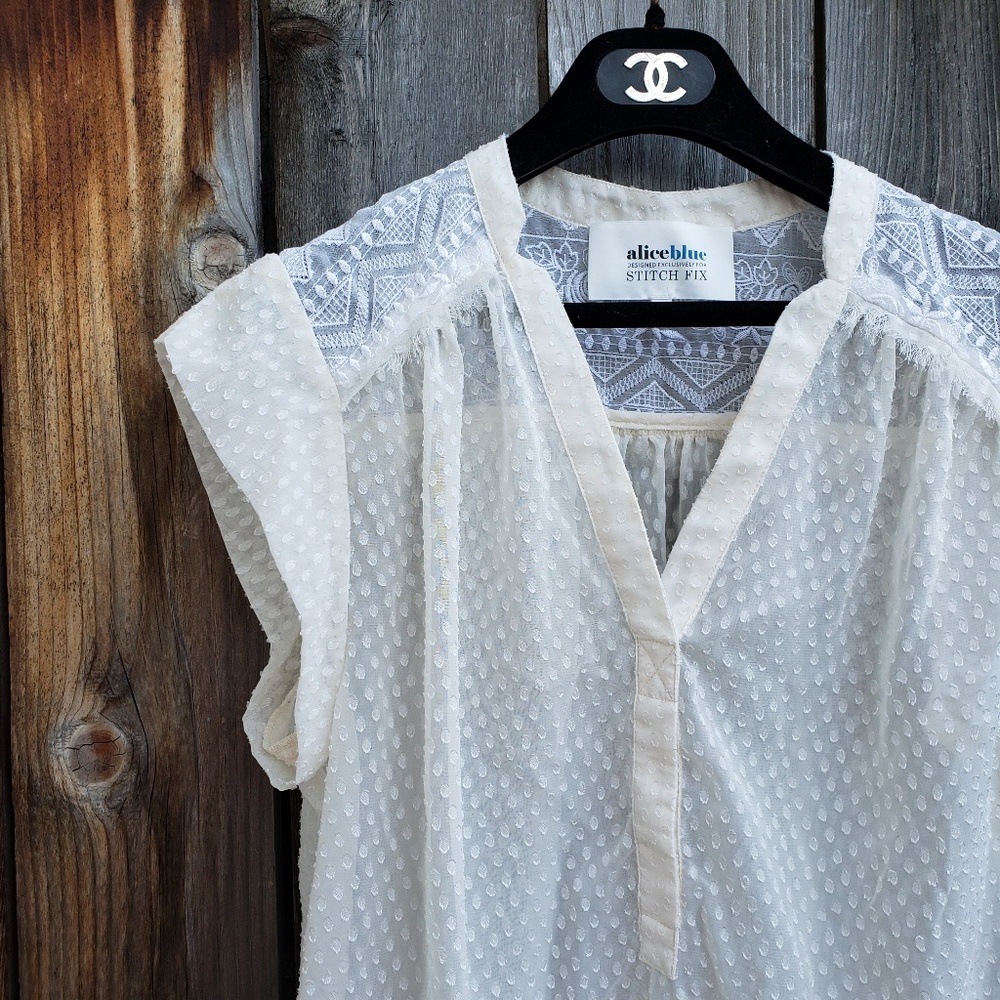 SOLD Stitch Fix Cream Embroidered Sheer Top - Picture 1 of 6